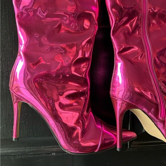 Metallic Pink Patent Leather Tall Stiletto Boots Size 9.5 - Picture 4 of 14